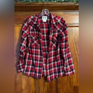 Women's Red Plaid Button-Up Shirt